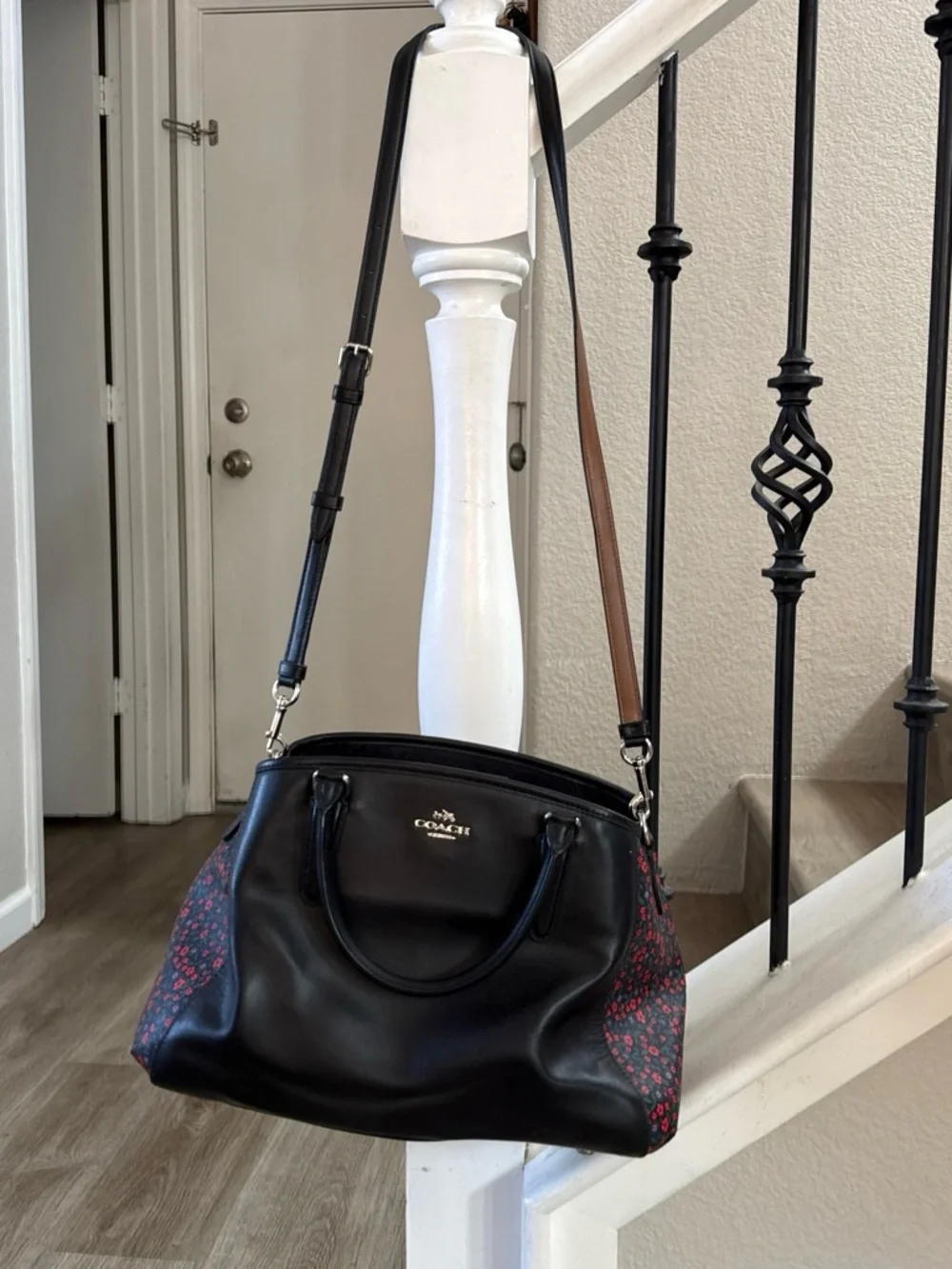 Coach Black Leather Messenger Bag with Silver Hardware